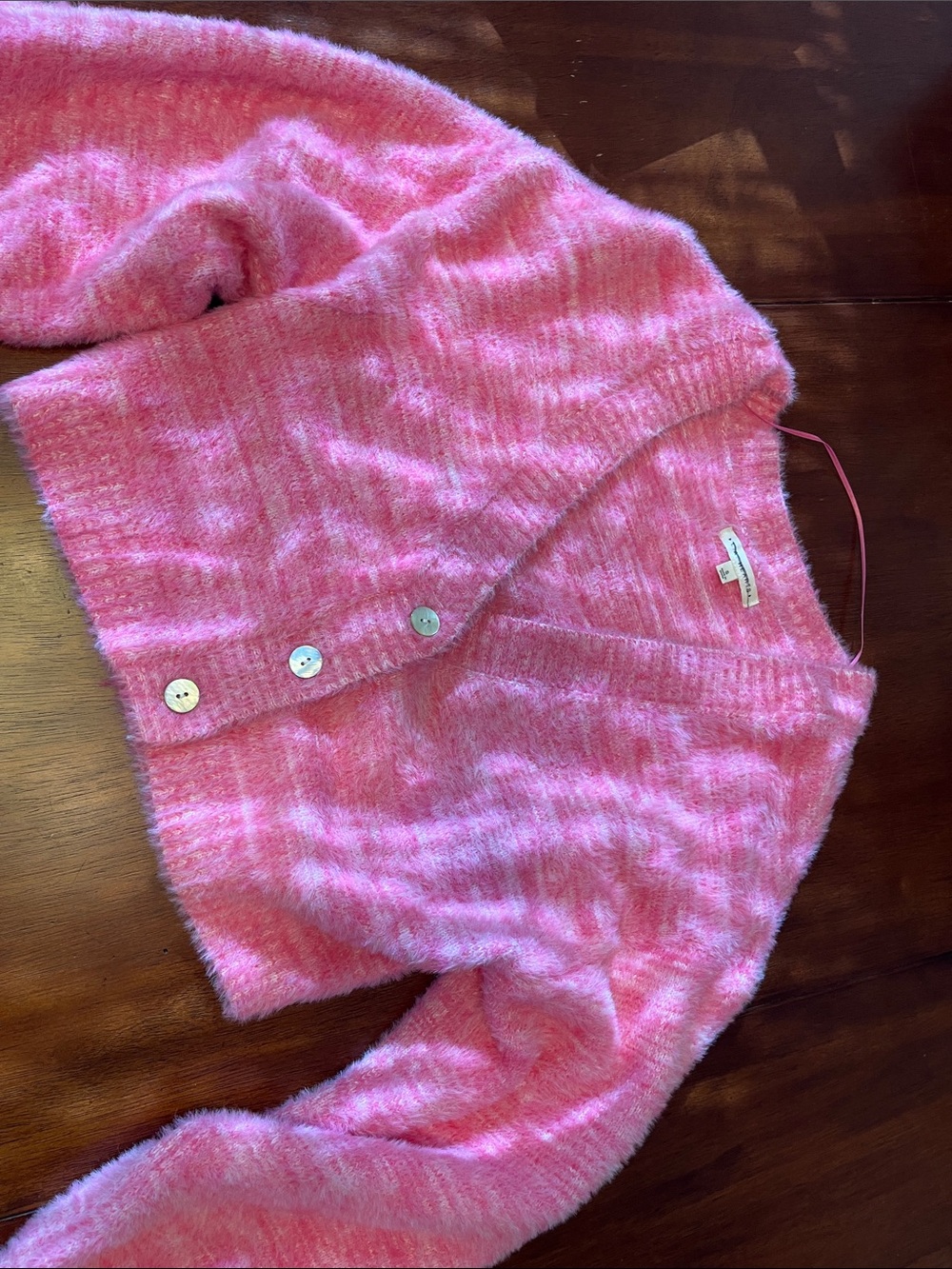 Pink fuzzy cropped cardigan Y2K